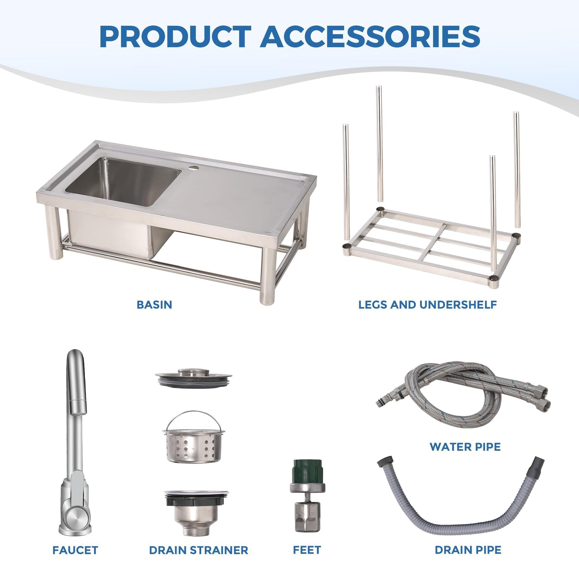 Lavello di servizio in acciaio inossidabile Garvee con rubinetto e piano di lavoro, indipendente, acciaio inossidabile 304, 30 pollici, argento
