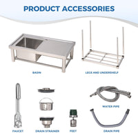 Lavello di servizio in acciaio inossidabile Garvee con rubinetto e piano di lavoro, indipendente, acciaio inossidabile 304, 30 pollici, argento