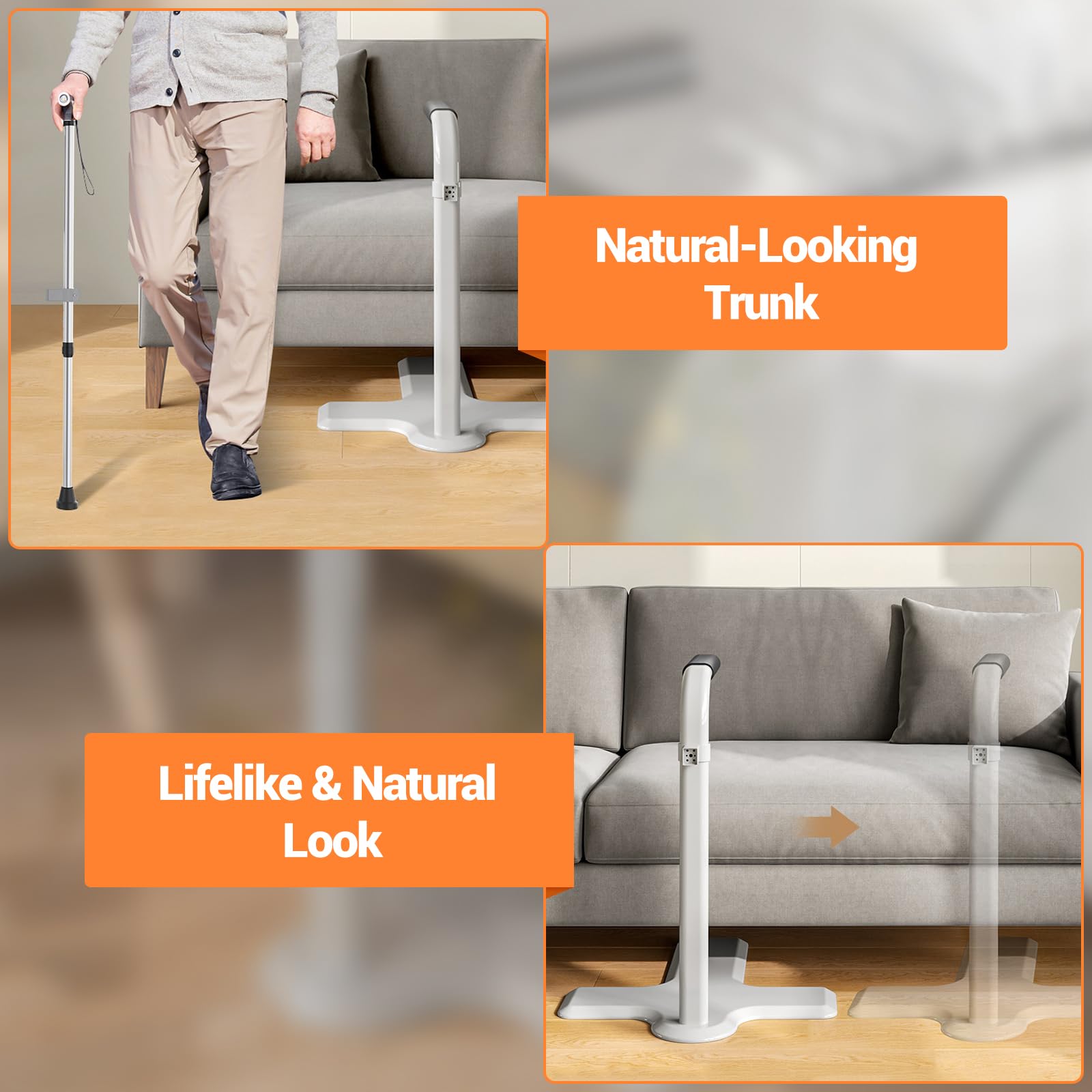 Garvee 2 in 1 ausilio per stare in piedi per anziani con stampella regolabile in altezza, maniglia di sicurezza per divano o sedia, ausilio per la vita quotidiana per anziani, capacità di carico di 150 kg, grigio