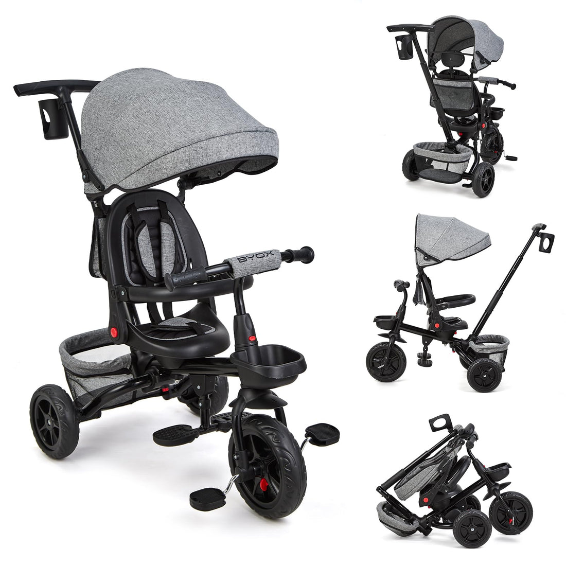 Triciclo per bambini Garvee scalabile 6 in 1, bicicletta per bambini con sedile reversibile per sole e pedali, grigio, da 10 mesi a 5 anni