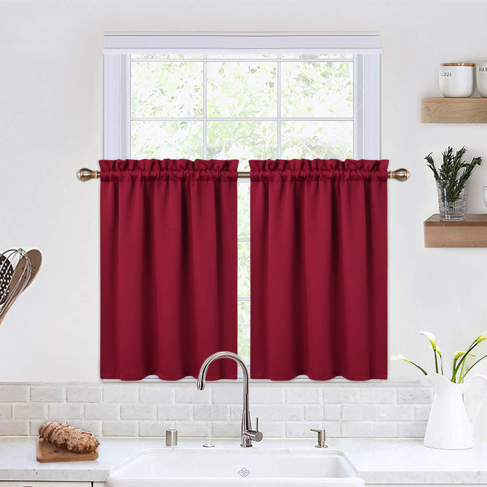 Tende oscuranti Garvee, 2 pezzi, per finestre, soggiorno, cucina, camera da letto, termoisolanti, rosse, 26 x 30 pollici