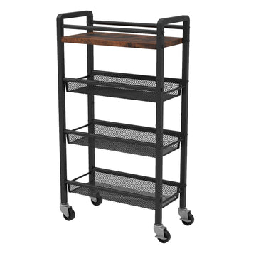 Garvee Chariot De Rangement À 4 Niveaux Mit Paniers Extractibles Und Roulettes Für Küche und Service, 41.3x20.2x81.7 cm, Braun Schwarz