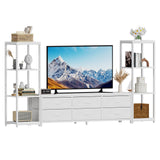 Garvee Mobile TV Stand With 6 Fabric Drawers & 2 Industrial 4-Tier Shelves For Living Room And Apartments, Adjustable, Wood And Metal, Fits 75 Inch TV - White