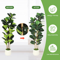 Albero di fico artificiale Garvee da 5 piedi con 56 foglie, vaso in cemento bianco, rami regolabili per decorazioni interne ed esterne, poliestere resistente, verde