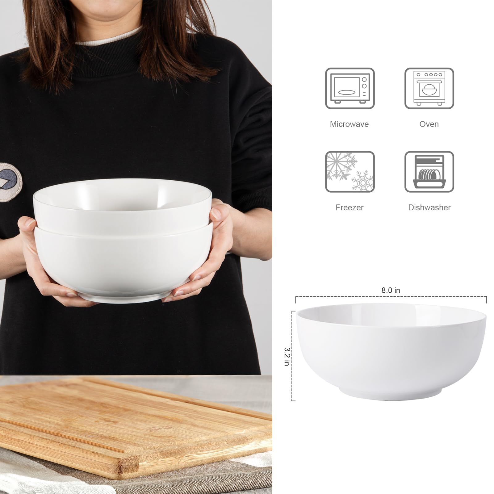 Set di 3 tazze in porcellana Garvee, 64 once in ceramica, adatte al microonde e alla lavastoviglie, con zuppe e insalate, leggere e resistenti