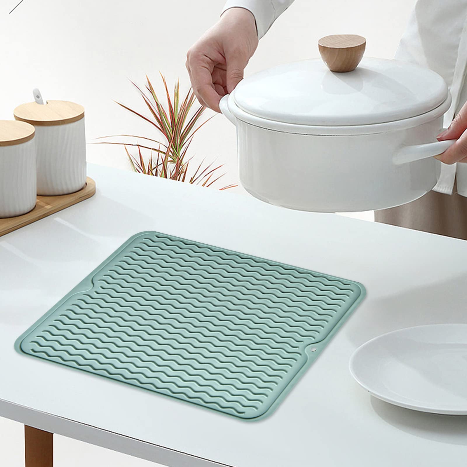 Tappetino drenante in silicone Garvee – Resistente al calore, antiscivolo, bifacciale con foro di scarico per cucina, lavello e uso quotidiano