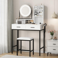 Tavolo da toeletta Garvee Large con rotazione a 360°, illuminazione e sgabello per camera da letto, moderno in bianco e nero