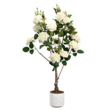 Garvee Albero di Rose Artificiali con Protezione UV, Foglie Realistiche, Tronco in Legno e PE-Rattan per Casa e Ufficio, Bianco, Dimensioni Varie - Bianco 80 cm
