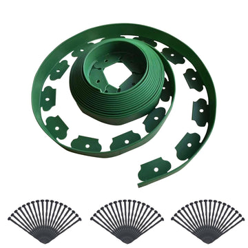 Bordura per prato Garvee - Materiale PE flessibile, 10 m di lunghezza, 30 picchetti, percorso giardino, separazione prato, nero