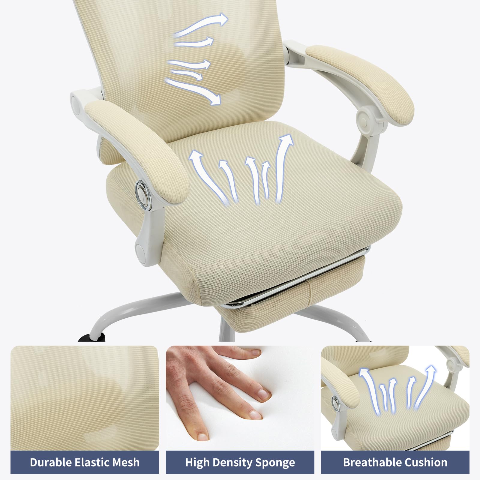 Sedia da ufficio ergonomica Garvee in rete con supporto lombare regolabile e poggiapiedi per ufficio e gaming, bianca, comoda e traspirante