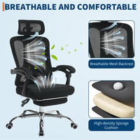 Sedia da ufficio ergonomica Garvee con poggiatesta regolabile, supporto lombare, poggiapiedi per ufficio domestico e gaming, altezza regolabile, rete traspirante, nero