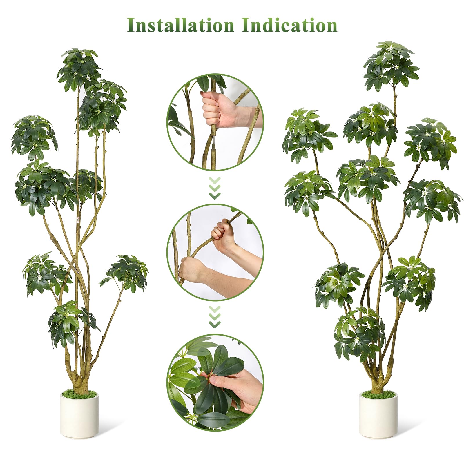 Garvee, albero artificiale da interni alto 7 piedi, ombrellone multi-stelo Schefflera bianco, fioriera in PE, stabile e facile da curare, per casa e ufficio