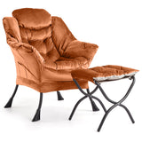 Garvee Poltrona Lazy con Pouf Ergonomica in Pelliccia Sintetica con Gambe in Metallo per Camera da Letto e Ufficio - Orange(Velvet)