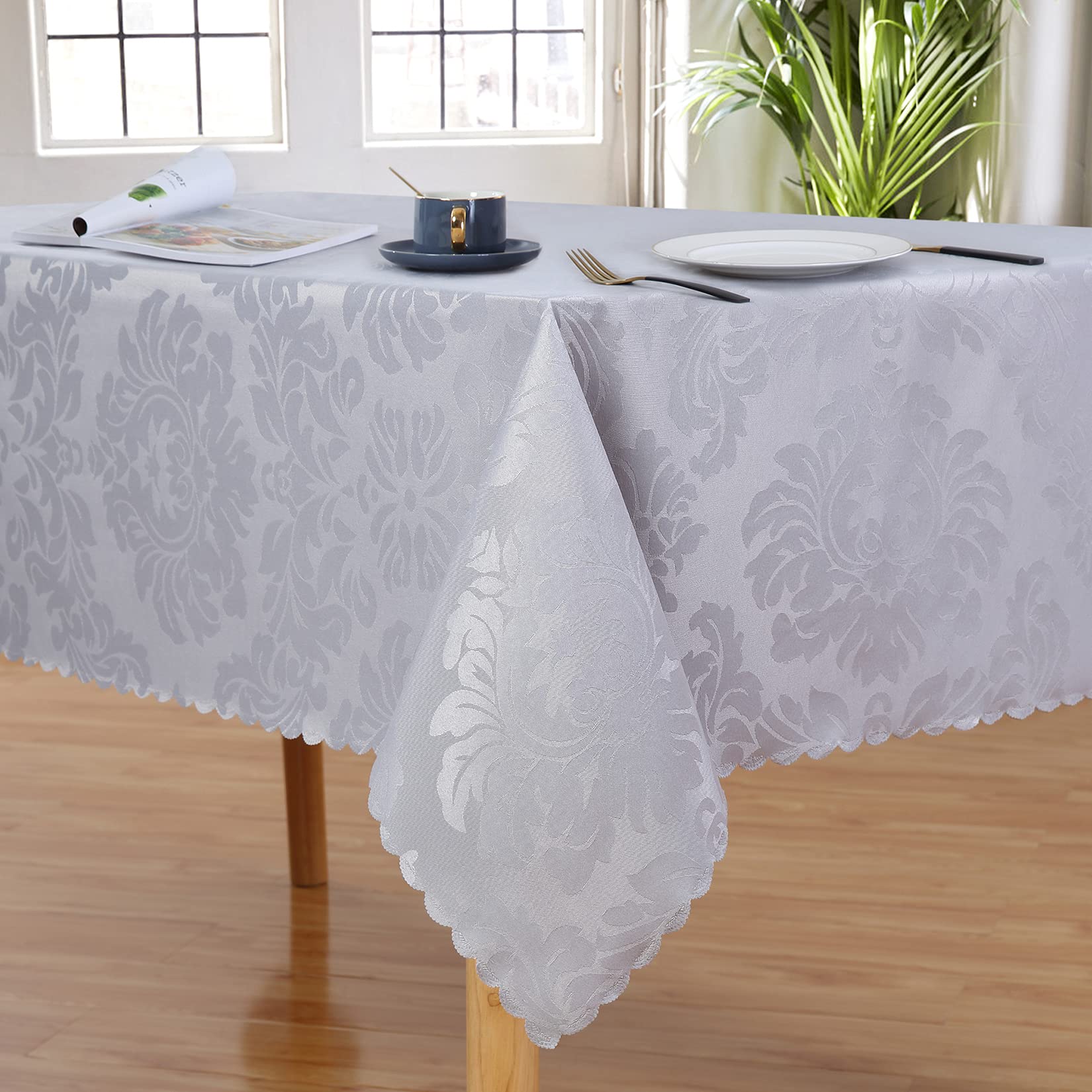 Tovaglia lavabile in jacquard GARVEE con effetto loto, idrorepellente, 140x178 cm, grigio, per cucina e giardino