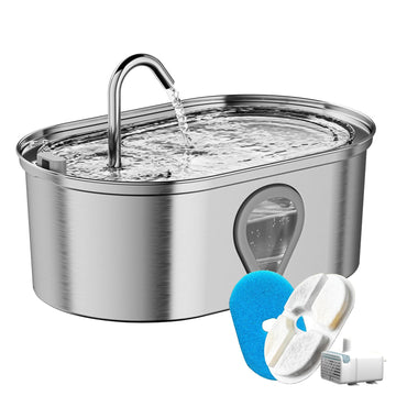 Fontanella per gatti Garvee da 3,5 l in acciaio inox con filtro silenzioso e finestra di visualizzazione per gatti e cani