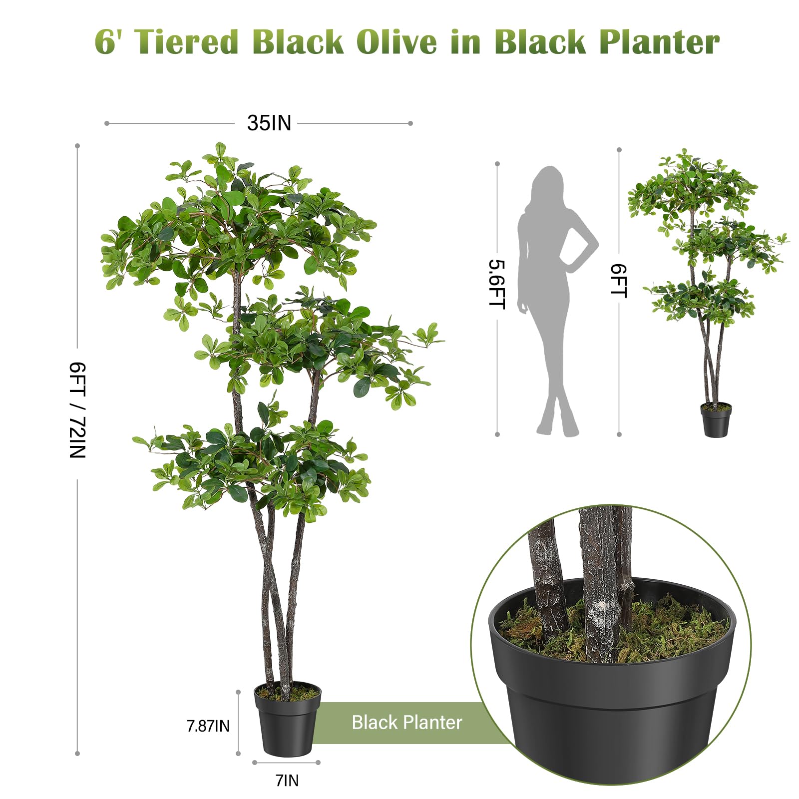 GARVEE Albero di ulivo nero artificiale 180 cm – Resistente ai raggi UV, non richiede manutenzione ed elegante per soggiorno, ufficio e decorazioni esterne