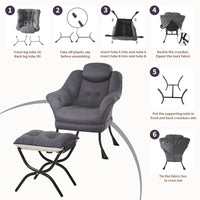 Sedia girevole Garvee con poggiapiedi, ergonomica, in velluto, pieghevole, grigia, per soggiorno e camera da letto, salvaspazio