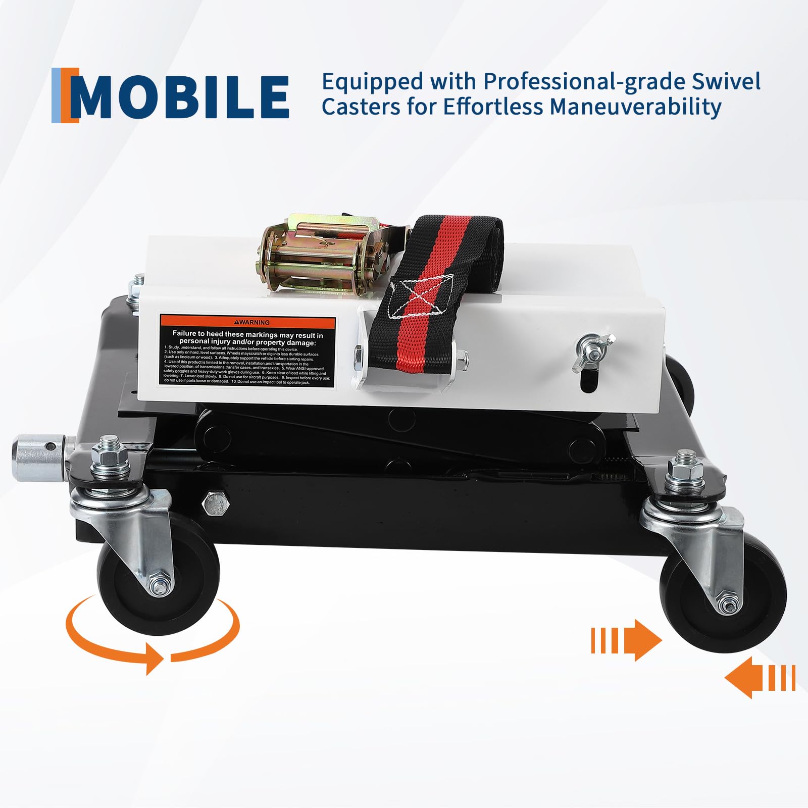 Cric per trasmissione Garvee per impieghi gravosi, capacità di carico di 450 libbre, altezza regolabile, acciaio, blocco di sicurezza, base larga, per officina e garage, nero