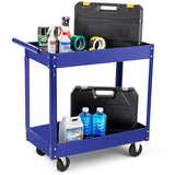 Garvee Carrello Utility in Metallo 2 Ripiani, Capacità 150 kg, Ruote Girevoli con Freno, Acciaio Robusto, Collassabile, Officina e Magazzino, 74x38,5x81,5 cm - Blue