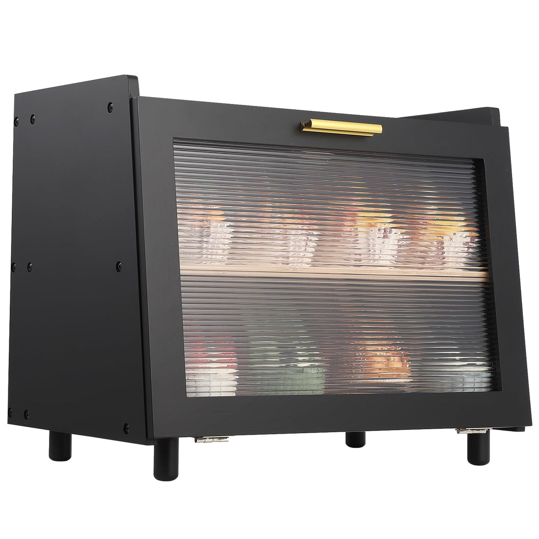 Garvee, grande contenitore per il pane a due ripiani con finestra, ermetico, in metallo, nero, per ripiani della cucina, stile rustico