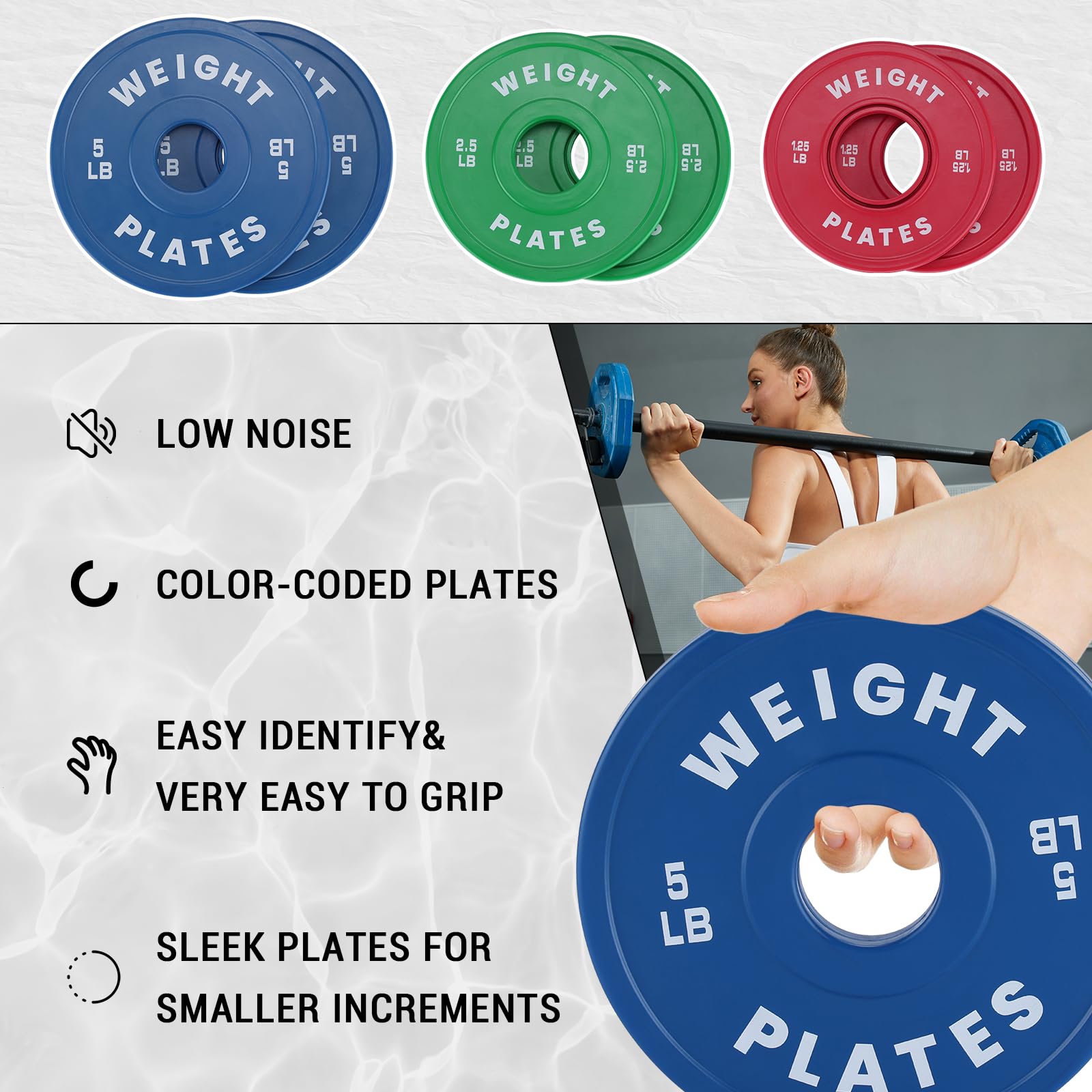 Dischi paraurti Garvee, pesi in gomma, foro da 2", 1,25-300 libbre, anelli in acciaio ammortizzanti, pesi colorati per allenamento della forza, fitness a casa