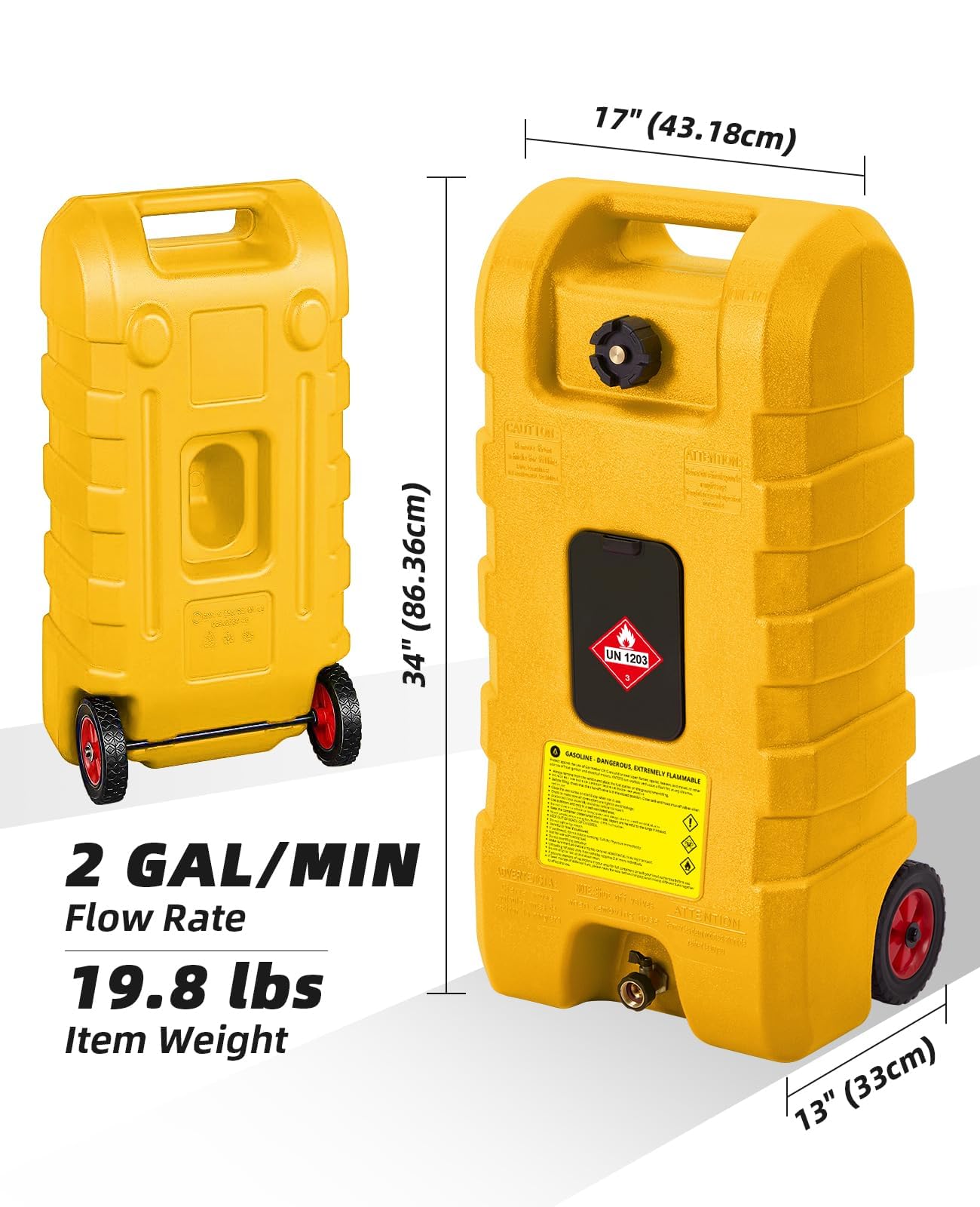 Tanica di benzina Garvee da 15 galloni in HDPE per auto e barche - Gialla con pompa manuale e ugello di spegnimento automatico