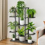 Supporto per piante in metallo Garvee a 7 ripiani con piedini regolabili, impermeabile, design angolare per soggiorno, balcone, giardino, salvaspazio, nero - Grigio