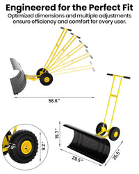 Pala da neve Garvee con ruote, lama in acciaio da 29", regolabile in 7 posizioni, impugnatura ergonomica, base in plastica, ruote da 9,3" per vialetti, resistente, efficiente, comoda