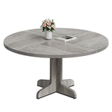 Garvee Tavolo da Pranzo Rotondo 119 cm per 4 Persone, MDF Spesso 3 cm, Piedi in Legno, Grigio, Design Elegante per Cucina e Sala da Pranzo