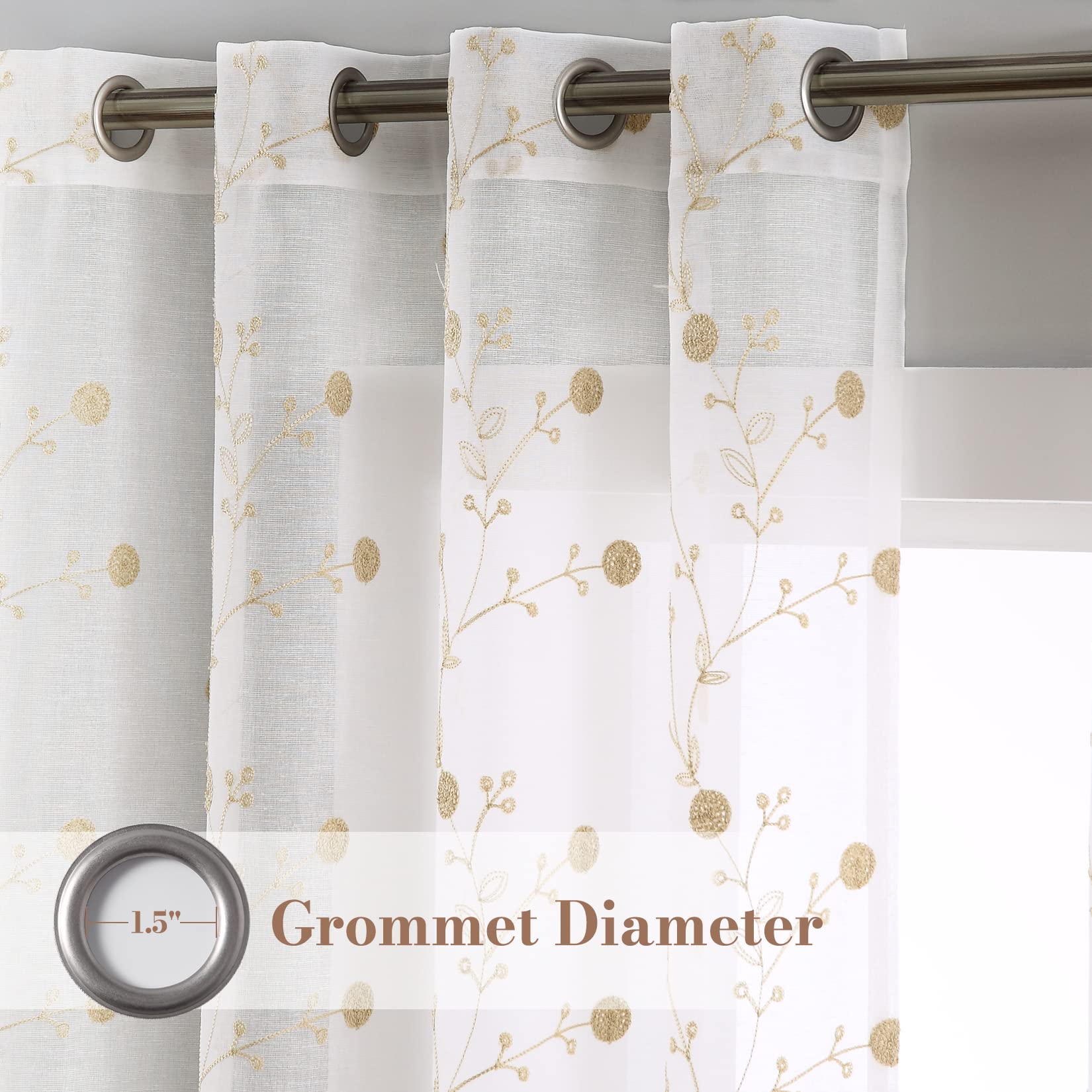 Tende in voile GARVEE con occhielli, ricamate, lunghe 182 cm, effetto lino, bianche, per soggiorno e camera da letto, 2 pannelli, trasparenti