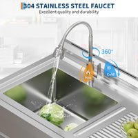 Lavello di servizio in acciaio inossidabile Garvee con 1 vasca, rubinetto caldo/freddo, asse da lavaggio integrata per lavanderia e garage, indipendente, acciaio inossidabile argento