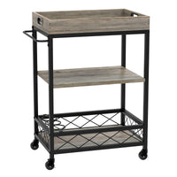Carrello bar Garvee con 3 ripiani e portabottiglie, ruote con freni, vassoio rimovibile, metallo grigio, versatile per casa e feste