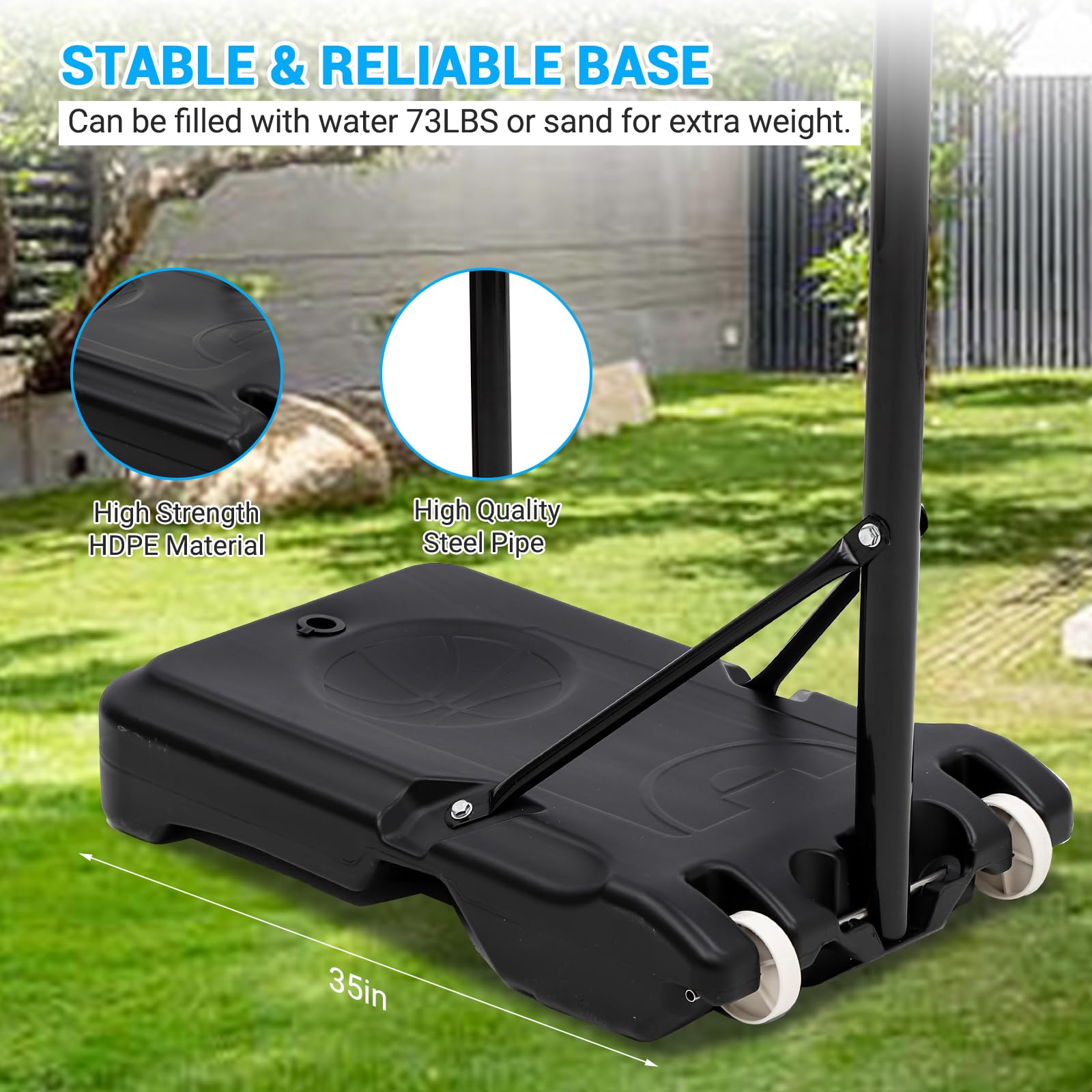 Canestro Basket Esterno Garvee Regolabile 5,2-7 Piedi - Tabellone HDPE 33" Infrangibile, Ruote, Acciaio Resistente Intemperie Giardino Cortile