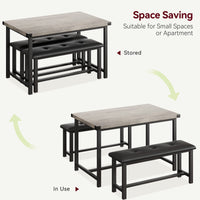Set da pranzo Garvee per 4 persone con 2 panche imbottite, tavolo da cucina rettangolare, robusto MDF e acciaio, salvaspazio, impermeabile, grigio retrò, piccoli spazi