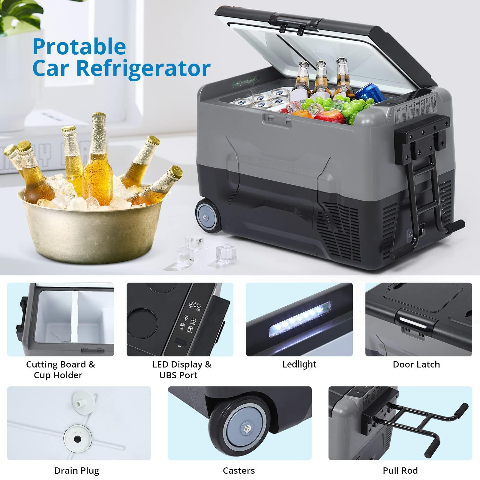 Frigorifero per auto GARVEE, compressore portatile con controllo tramite app, refrigeratore elettrico -20-20 °C, congelatore portatile con compressore, frigorifero per auto con scomparto congelatore, per campeggio, viaggio 35L