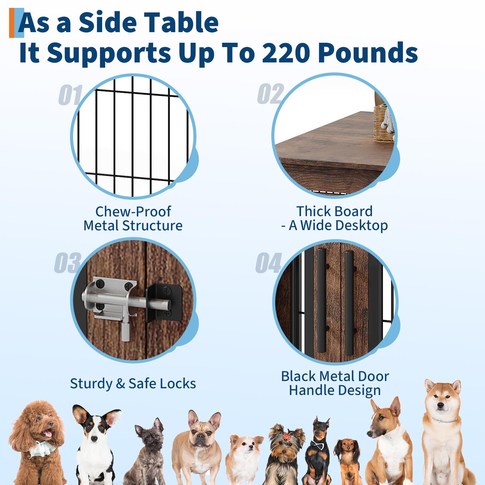 Tavolino da salotto Garvee Farmhouse per trasportino per cani con doppie ante, impermeabile, anti-masticazione per cani di piccola e media taglia, stile rustico, soggiorno, 31,5x23,6x26 pollici