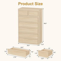 Cassettiera Garvee a 7 cassetti, rovere naturale, per camera da letto, altezza 46 pollici, robusta, design moderno
