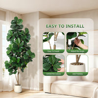 Albero artificiale Garvee Ficus Lyrata da 2,1 m con 141 foglie, vaso bianco da 23 cm, decorazione per ufficio e soggiorno, foglie in PVC+PE, design stabile