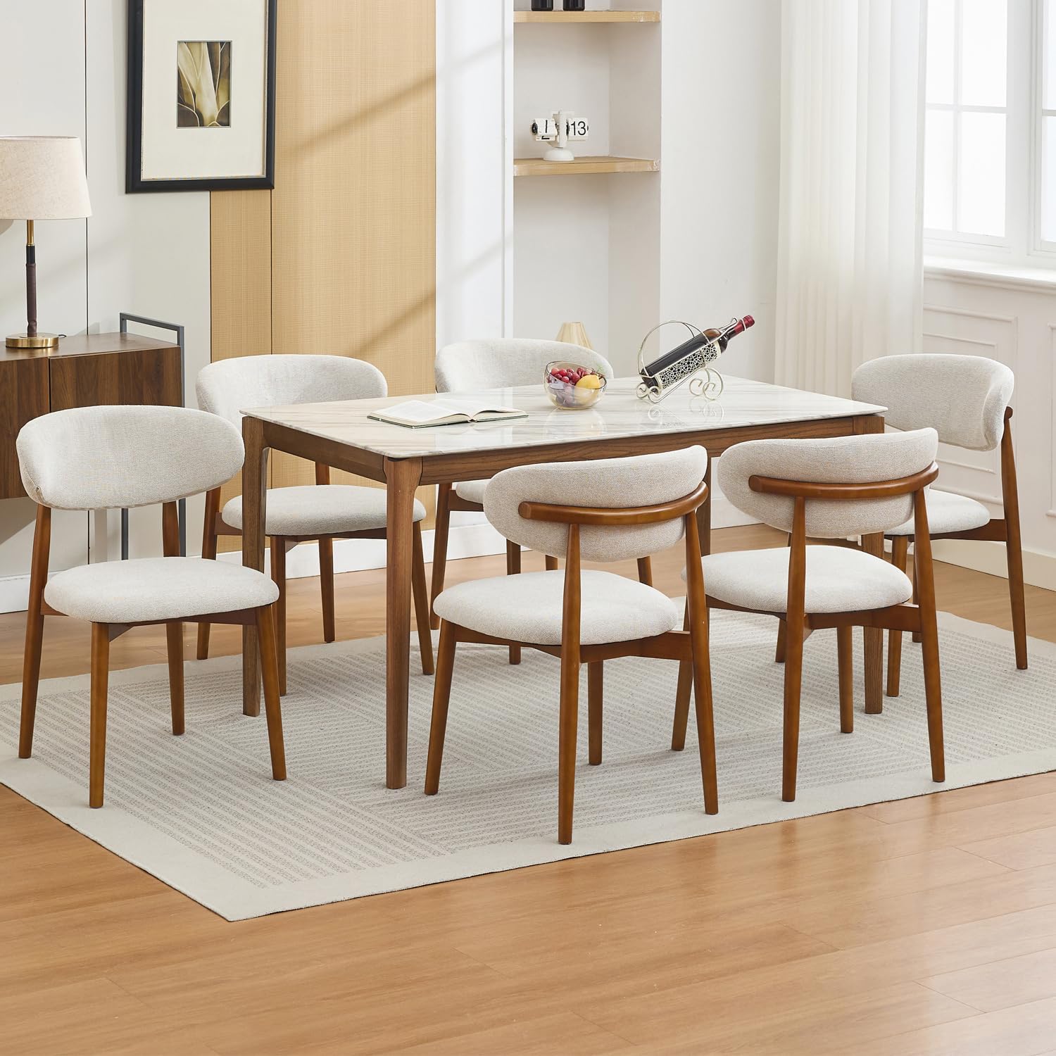 Set di 2 sedie da pranzo in legno Garvee, stile moderno di metà secolo, imbottite, per cucina e sala da pranzo, beige, salvaspazio