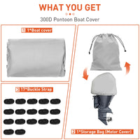 Garvee Heavy Duty Pontoon Boat Cover 21''-24'' Marine-Grade Impermeabile Grigio per Barca Trasportabile