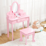 Garvee Set Vanity Bambina con Specchio Regolabile, Tavolo Trucco e Sgabello in MDF, Rosa, per Bambine 4-9 Anni, Camera da Letto o Sala Giochi - Rosa