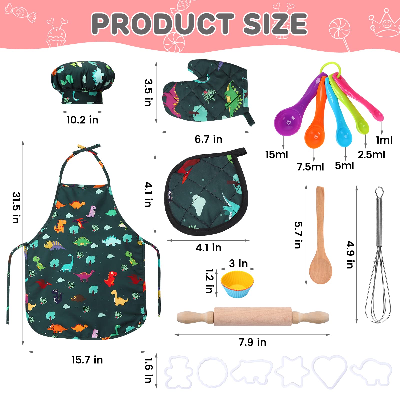 Garvee Set 2 Pezzi Costume Cucina Bambini, Schürze e Mütze in Pfirsichfleece, Rosa e Verde, Gioco di Ruolo, Regalo Perfetto