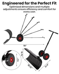Pala da neve Garvee con ruote, lama in acciaio da 36", regolabile in 5 posizioni, impugnatura ergonomica, base in plastica, ruote in gomma da 9,3" per vialetti, robusta ed efficiente