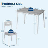 Set da pranzo Garvee per 4 persone, tavolo quadrato con 4 sedie imbottite, MDF e metallo, salvaspazio e stabile, per stanze e cucine piccole