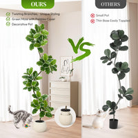 Albero artificiale Garvee Ficus Lyrata da 2,1 m con vaso in cemento e muschio per soggiorno e ufficio, facile da pulire, flessibile, foglie realistiche, verde