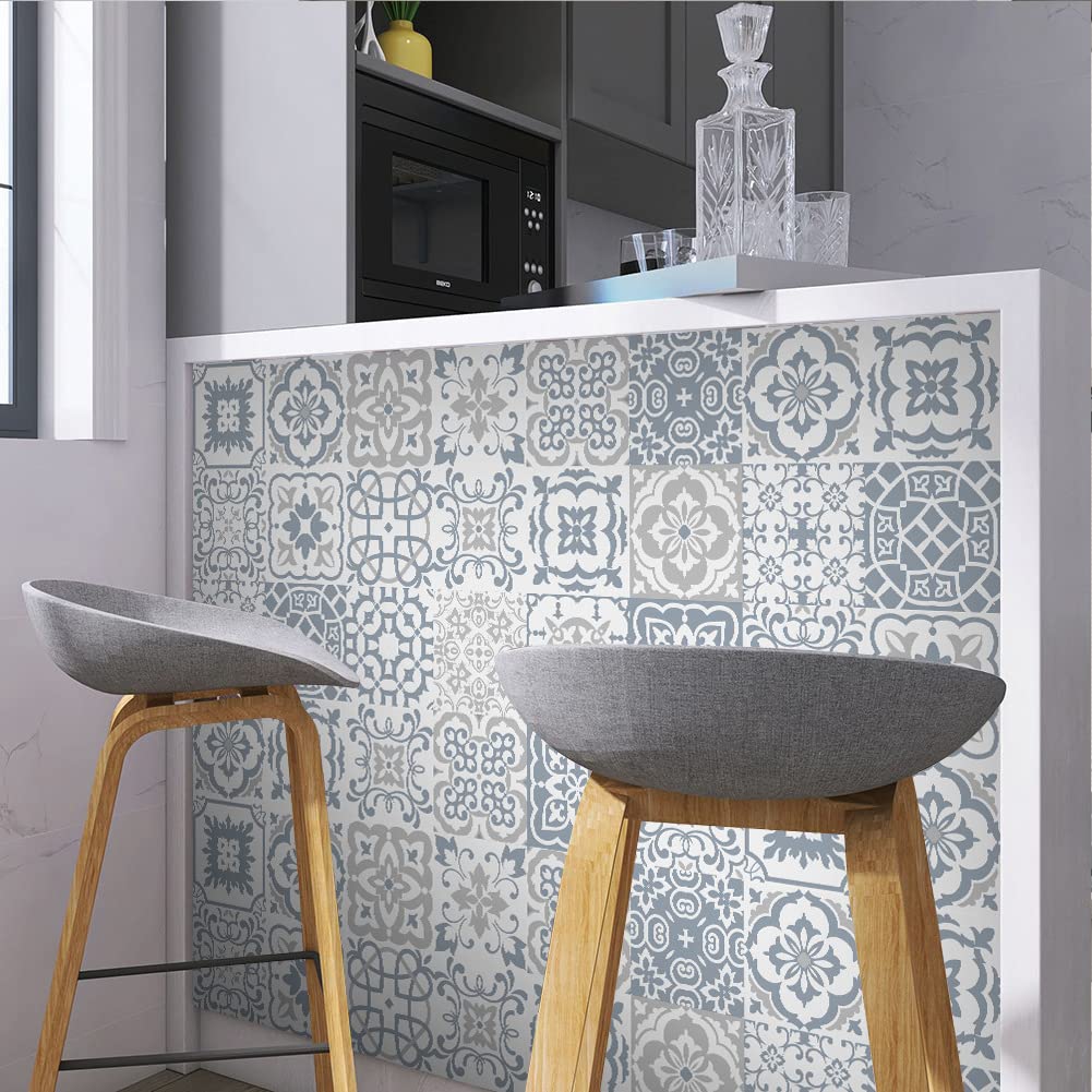 GARVEE 24 pezzi adesivi per piastrelle in vinile autoadesivi vintage per cucina e bagno 10x10 cm grigio resistenti all'acqua e al calore