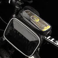 Garvee Sac de Cadre de Vélo Étanche Réfléchissant avec Support Téléphone TPU Sensible pour VTT et Cyclisme Urbain, Taille Adaptée Moins de 6,4 Pouces, Noir