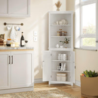 Mobiletto angolare Garvee Farmhouse da 64" di altezza con 6 ripiani e 2 ante a battente, ripiano regolabile, bianco, per soggiorno e bagno, legno, resistente all'umidità, antiribaltamento