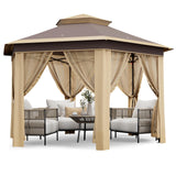 Garvee Gazebo 4x4 Tenda Da Giardino Con Zanzariera, Doppio Tetto Ventilato, Altezza Regolabile, Struttura In Acciaio, Impermeabile, 396x396cm, Ideale Per Patio E Giardino