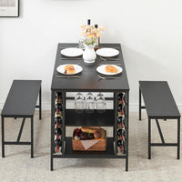 Set da pranzo Garvee per 4 persone con portabottiglie, spazio di archiviazione, metallo e legno, salvaspazio, robusto, stanze piccole